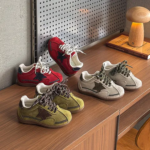 Kids Retro Star Training Shoes Children Casual Sneakers Autumn Spring Low Top Walking Shoes Boys Girls Athletic Footwear
