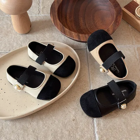 Chaussures Princesse Bloc de Couleur pour Filles Enfants Casual PU Cuir Chaussures Plates Avec Nœud de Perle Printemps Automne Enfants Chaussures Simples