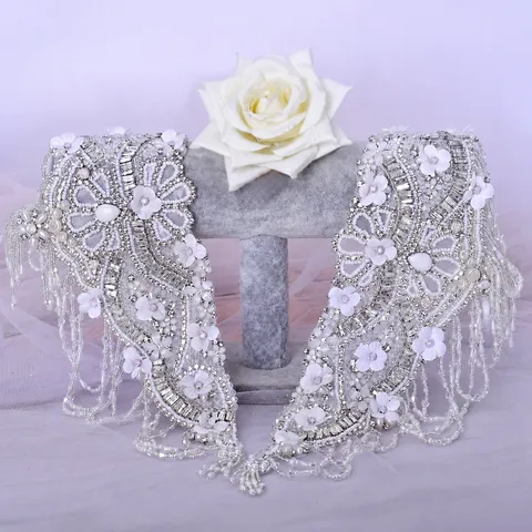Parche de Diamantes de Imitación con Borla de Cuentas Hecho a Mano Aplicación Floral Accesorios de Costura DIY
