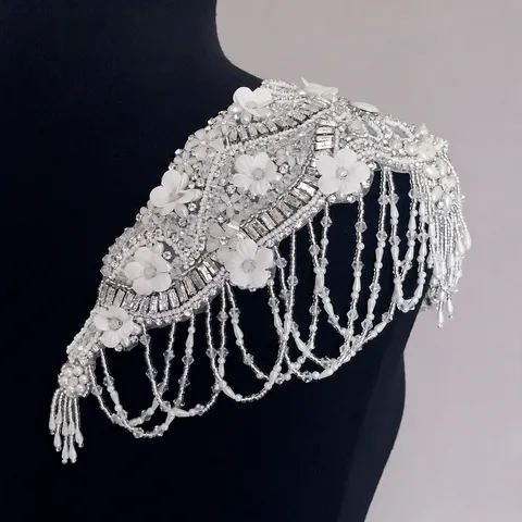Parche de Diamantes de Imitación con Borla de Cuentas Hecho a Mano Aplicación Floral Accesorios de Costura DIY