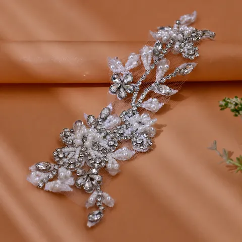 Handgemaakte Strass Kant Applique Parel Kralen Bloemen Patch Voor Trouwjurk DIY Kleding Naai Accessoires Ambacht