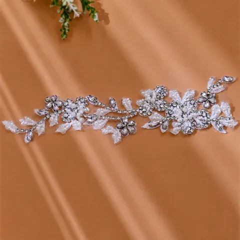 Handgemaakte Strass Kant Applique Parel Kralen Bloemen Patch Voor Trouwjurk DIY Kleding Naai Accessoires Ambacht