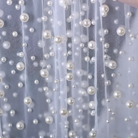 Tessuto in Maglia di Perle di Nylon Tessuto in Pizzo Perlato Largo Per Velo da Sposa Abito da Sposa Accessori per Artigianato di Cucito di Abbigliamento DIY