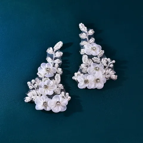 Handmade Artificial Pearl Flower Shoe Applique Rhinestone Mesh Shoe Clips Wedding Shoe Accessories For Women