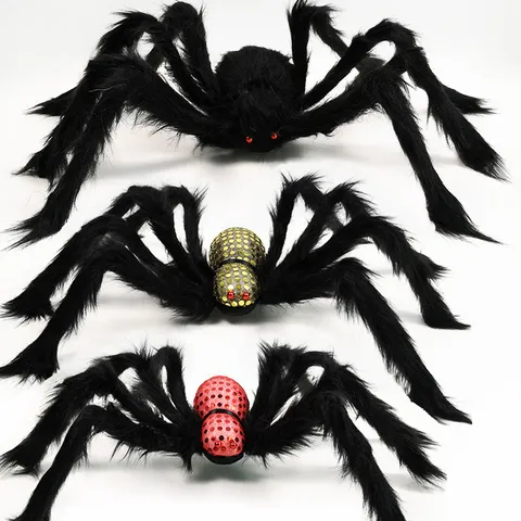 Halloween Decoration Plush Large Spider Simulation Foam Furry Black Spider Haunted House Venue Layout Prop Prank Trick Toy