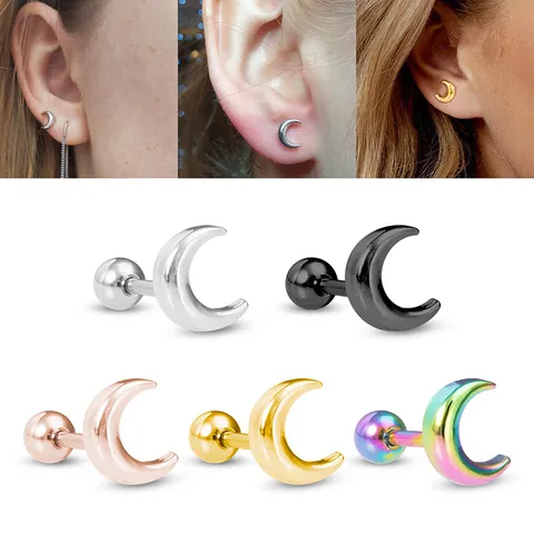 Edelstahl Halbmond Knorpel Ohrstecker Helix Piercing Schraubkugel Rückseite Hypoallergener Körperschmuck Für Herren Damen