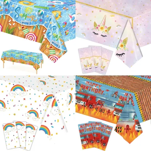 Disposable Plastic Tablecloth Cartoon Unicorn Rainbow Snowflake Table Cloth Cover For Birthday Summer Beach Theme Party Decoration Supplies