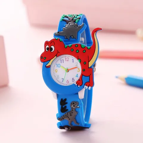 Kids Cartoon Dinosaur Quartz Watch 3D Embossed Silicone Strap Analog Round Wrist Watch Cute Students Time Teacher Wristwatch Gift For Children