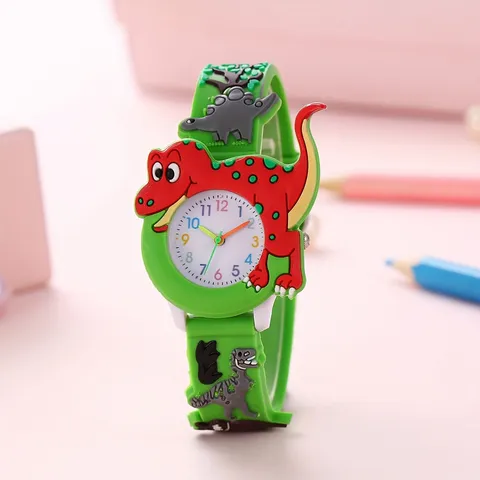 Kids Cartoon Dinosaur Quartz Watch 3D Embossed Silicone Strap Analog Round Wrist Watch Cute Students Time Teacher Wristwatch Gift For Children