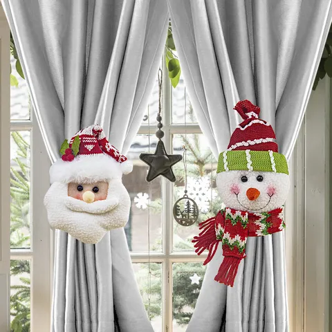 Christmas Curtain Tiebacks Santa Claus Snowman Plush Doll Curtain Buckle Holders For Home Holiday Window Decorations Christmas Ornaments