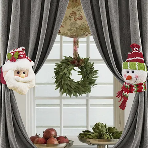 Christmas Curtain Tiebacks Santa Claus Snowman Plush Doll Curtain Buckle Holders For Home Holiday Window Decorations Christmas Ornaments