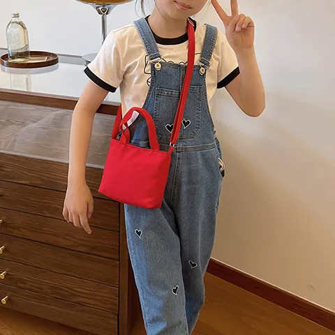 Μίνι Τσάντα Tote από Ύφασμα Oxford για Κορίτσια Παιδική Μικρή Τσάντα Ώμου Τσάντα Χιαστί Μονόχρωμη Ελαφριά