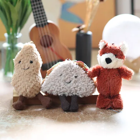 Cute Soft Plush Sandwich Fox Peanut Bag Pendant Cartoon Animal Plush Toy Keychain Charm With Dangling Legs For Bags Keys Ornament