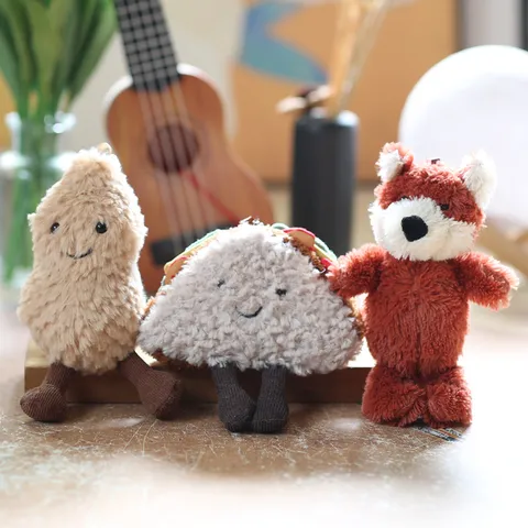 Cute Soft Plush Sandwich Fox Peanut Bag Pendant Cartoon Animal Plush Toy Keychain Charm With Dangling Legs For Bags Keys Ornament