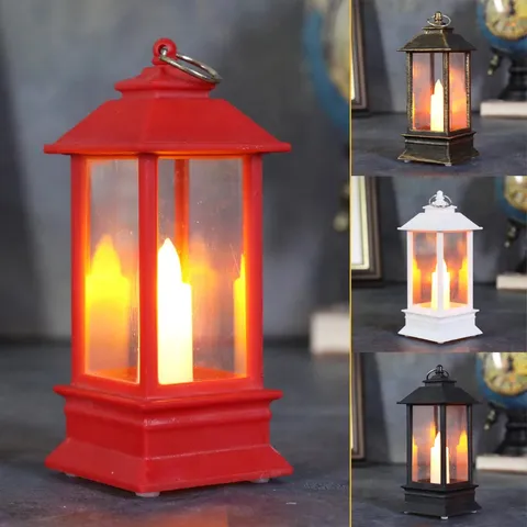 Retro Christmas Small Lantern Ornament LED Simulated Flame Candle Lamp Plastic Hanging Lantern For Festive Bar Home Party Table Decoration Gift