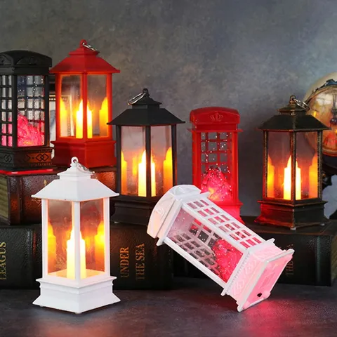 Retro Christmas Small Lantern Ornament LED Simulated Flame Candle Lamp Plastic Hanging Lantern For Festive Bar Home Party Table Decoration Gift
