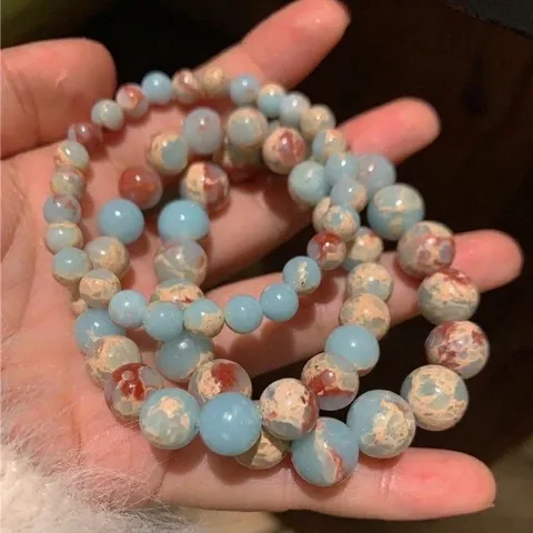 Neo Chinese Shoushan Stone Beaded Bracelet Color Block Natural Stone Round Bead Strand Bracelet Handmade Jewelry Gift For Women