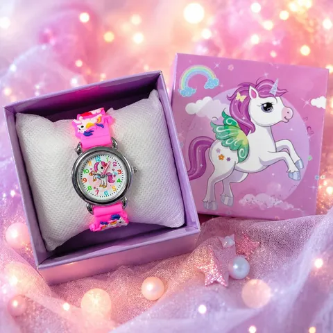 Cute Cartoon Unicorn Astronaut Kids Quartz Watch With 3D Epoxy PVC Strap Round Plastic Dial Analogue Student Gift Watches For Boys Girls