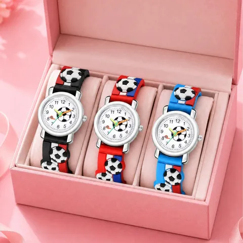 Orologio al Quarzo per Bambini a Tema Calcio Cartoon Quadrante Colorato Cinturino Tridimensionale in Silicone Cassa in Plastica Regalo per Scuola Ragazzi Ragazze