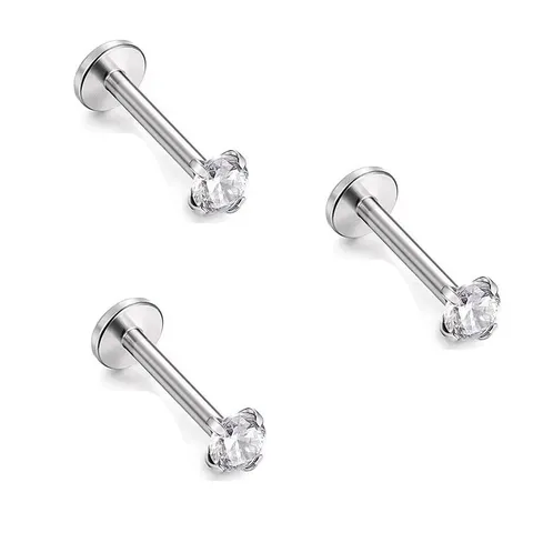 Stainless Steel Rhinestone Lip Ring Internal Thread Piercing Stud Labret Internally Threaded Cartilage Earring Helix Tragus Piercing Jewelry for Men Women