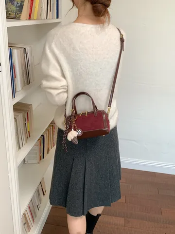 Women Retro Suede Stitching PU Leather Boston Handbag Vintage Contrast Color Small Crossbody Shoulder Bag For Daily Commute Versatile Top Handle Purse