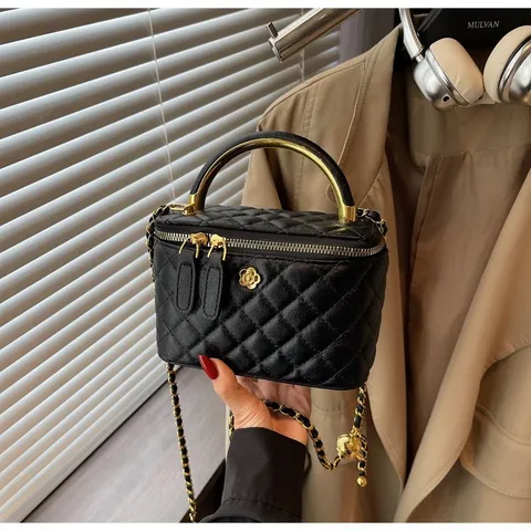Damen Klassisch Gesteppt PU Leder Ketten Umhängetasche Luxus Designer Stil Handtasche Mini Schulter Box Tasche