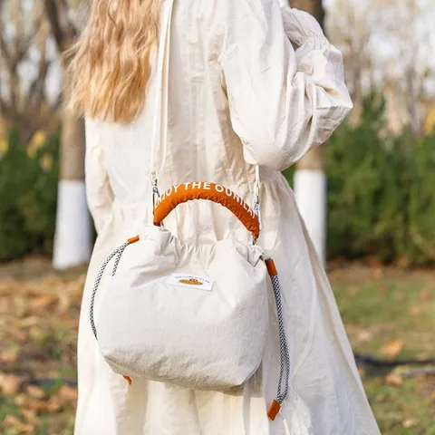 Japanese Literary Quilted Camera Bag For Women Casual Oxford Cloth Crossbody Bag Cute Drawstring Shoulder Photography Bag