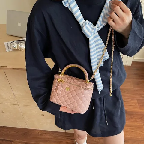 Damen Klassisch Gesteppt PU Leder Ketten Umhängetasche Luxus Designer Stil Handtasche Mini Schulter Box Tasche