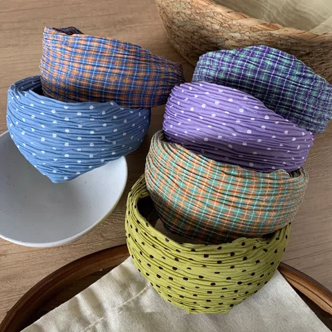 Retro Dolce A Quadri A Pois Largo Cerchietto in Tessuto Donne Stile Coreano Moda Accessori per Capelli