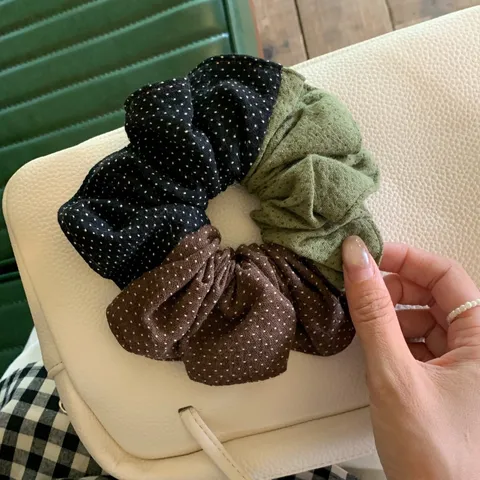 Scrunchie per Capelli in Tessuto a Pois Color Block Vintage Coreano Elastici per Capelli Coda di Cavallo Accessori per Donna