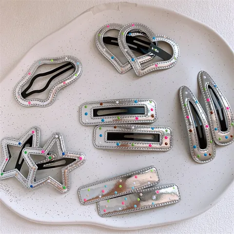 Molletta per Capelli in Metallo in Stile Coreano Graziosa Stella Cuore Forcina Geometrica Colorata Pois Clip Laterale Accessori per Capelli Donna