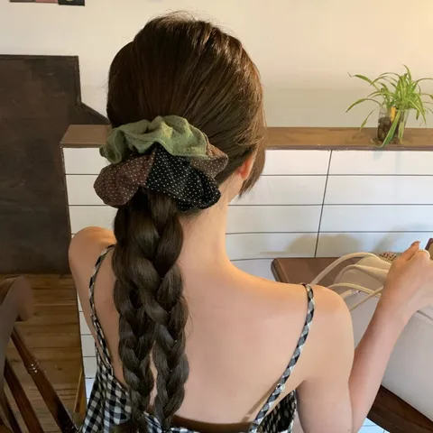 Scrunchie per Capelli in Tessuto a Pois Color Block Vintage Coreano Elastici per Capelli Coda di Cavallo Accessori per Donna