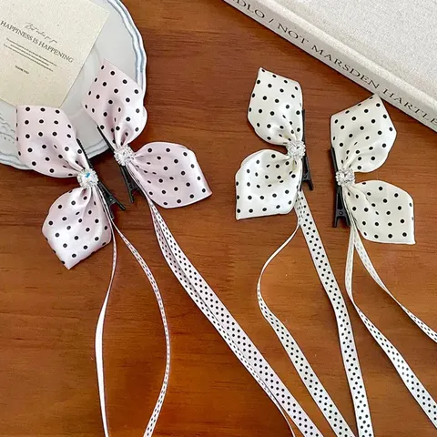 Fermaglio per Capelli con Fiocco a Pois in Tessuto Raso Carina Principessa Strass Accessorio per Capelli per Ragazze Bambini Acconciatura