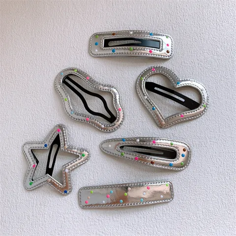 Molletta per Capelli in Metallo in Stile Coreano Graziosa Stella Cuore Forcina Geometrica Colorata Pois Clip Laterale Accessori per Capelli Donna