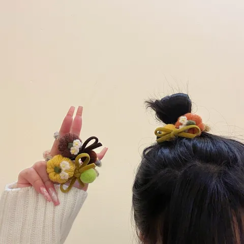Autunno Inverno Retro Elastico per Capelli Lavorato a Maglia Fiore di Zucca Fiocco Dolce Anello di Capelli di Lana Accessori per Capelli Donna
