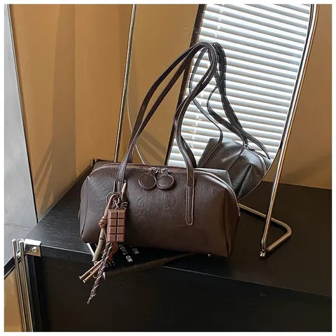 Women Retro Bowling Bag PU Leather Vintage Shoulder Underarm Pillow Bag Chic Casual Top Handle Satchel Handbag