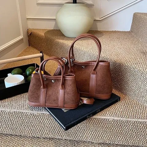Women Vintage Suede Splicing Handbag Casual Tote Crossbody Bag Big And Small Size Fashion Shoulder Bag