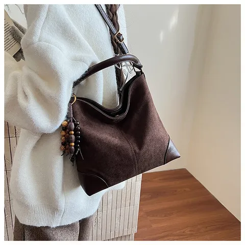 Retro Suede Patchwork Shoulder Bag Megali Horitikotita Leopard Commuter Crossbody Handbag Vintage Tote Bag For Women