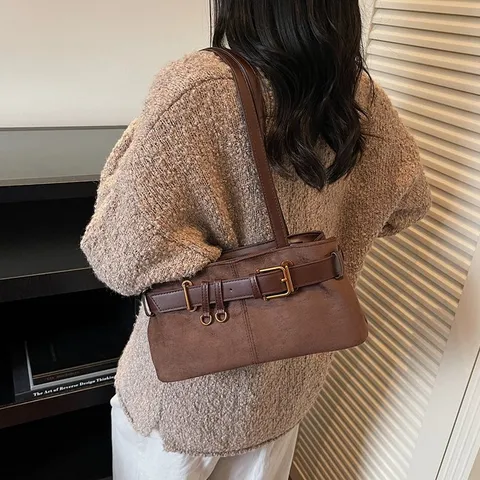 Vintage Leopard Print Suede Shoulder Bag Women Winter Casual Commuter Underarm Handbag Fashion Retro Tote Bag
