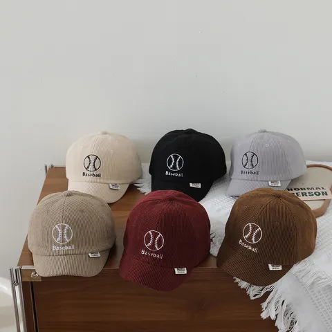 Kids Corduroy Short Brim Baseball Cap Autumn Spring Baby Sun Hat Embroidered Letter Casual Outdoor Cap For Toddler