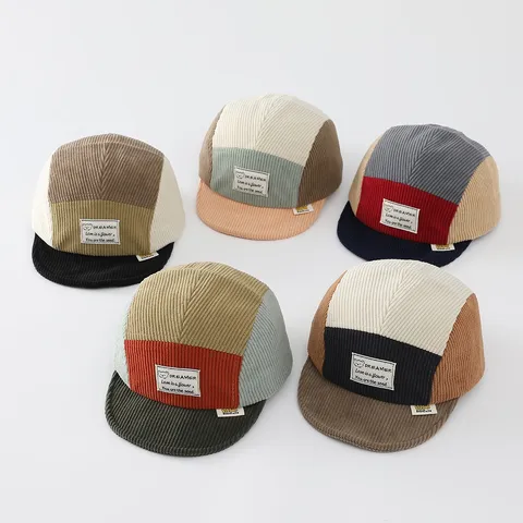 Kinder Kord Baseballcap Herbst Winter Warm Colorblock Entenzunge Hut Verstellbar Kleinkind Casual Sonnenhut