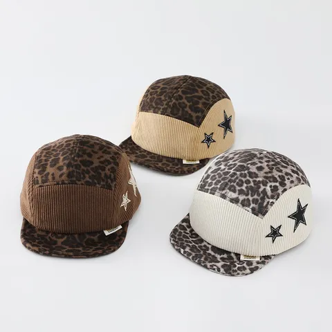 Kinder Cord Baseballkappe Süßes Leopardenmuster Weiche Krempe Hut Kinder Winter Warme Sonnenschutz Winddichte Kappe