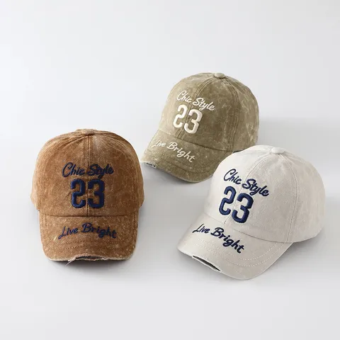Kinder Baseballkappe Gewaschene Baumwolle Bestickter Buchstabe Vintage Lässiger Sonnenschutz Hut Für Jungen Und Mädchen