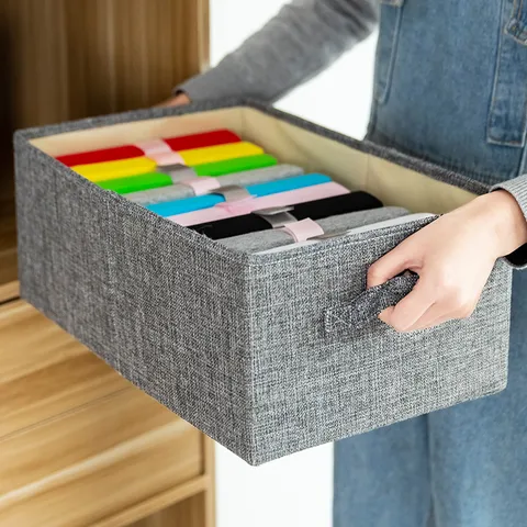 Foldable Fabric Storage Box With Lid Clothes Storage Container Drawer Type Wardrobe Organizer