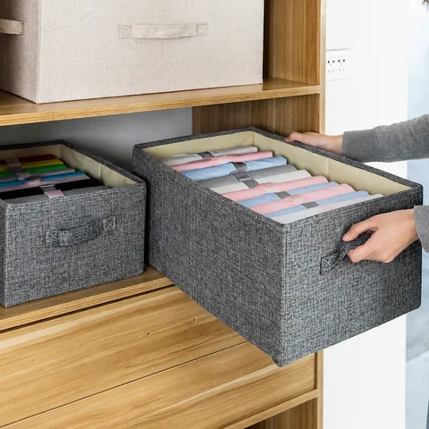 Foldable Fabric Storage Box With Lid Clothes Storage Container Drawer Type Wardrobe Organizer