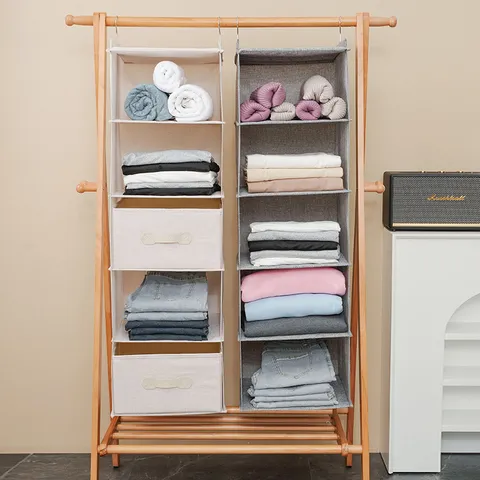 Hangende Garderobe Organizer Imitatie Linnen Kast Opbergtas Meerdere Laag Hangende Plank Met Laden Voor Slaapkamer
