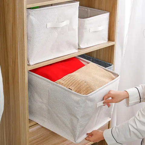 Japans Stijl Opvouwbare Stoffen Opbergdoos Draagbare Kleding Organiserende Mand Met Handvatten Voor Kledingkast Slaapkamer