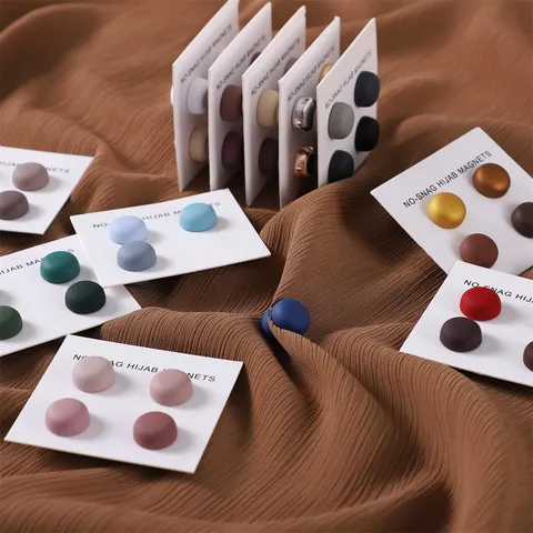 Round Macaron Magnetic Scarf Clips Alloy Hijab Magnets Set Minimalist Decorative Scarf Accessories For Women