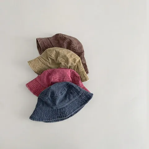 Kids Washed Cotton Bucket Hat Solid Color Casual Sun Protection Fisherman Hat Spring Autumn Baby Boys Girls Basin Hat