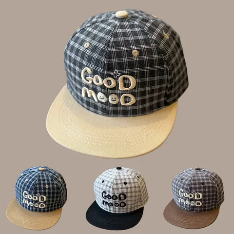 Gorra de Béisbol de Ala Plana Bordada a Cuadros para Niños Sombrero de Deporte